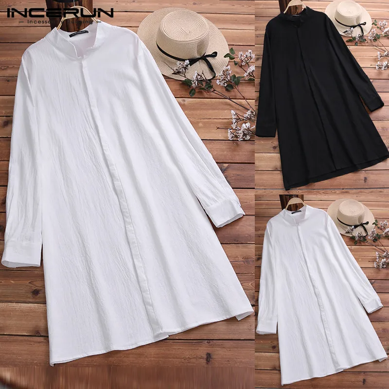 

Fashion Vintage Men's Shirt Long Sleeve Stand Collar Long Tops Men Cotton Solid Casual Shirt Men Indian Kurta Suit Women Femme