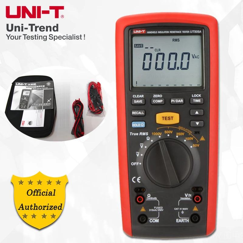 Testador de Resistência de Isolamento Gráfico de Barras Uni-t Handheld Megohmmeter True Rms Analógico Tensão – Freqüência Capacitância Ut505a 1000 v