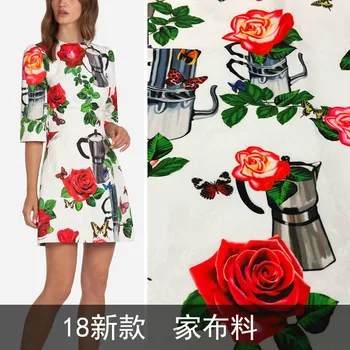 

2018 new pattern white kettle rose jacquard fabric skirt dress fashion cloth wholesale 144cm wide 100% polyester fabric stock