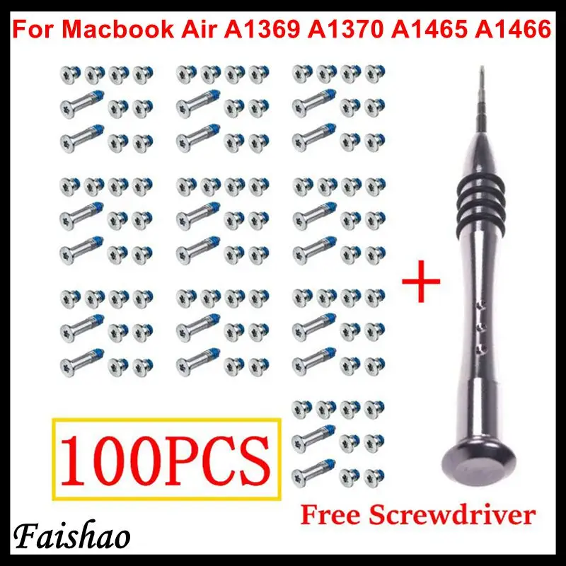 Precio Especial Faishao-Juego de tornillos de cubierta inferior para Apple MacBook Air, juego de tornillos de 11 "y 13" A1369 A1370 A1465 A1466 con destornillador gratis, 100 Uds./10 Uds. 76EQqJeO