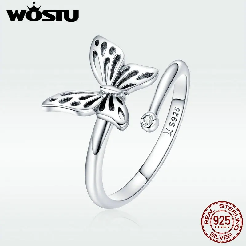 

WOSTU New Arrival 925 Sterling Silver Openwork Butterfly Finger Rings For Women Girlfriend Brand Ring Anel Jewelry Gift DXR448