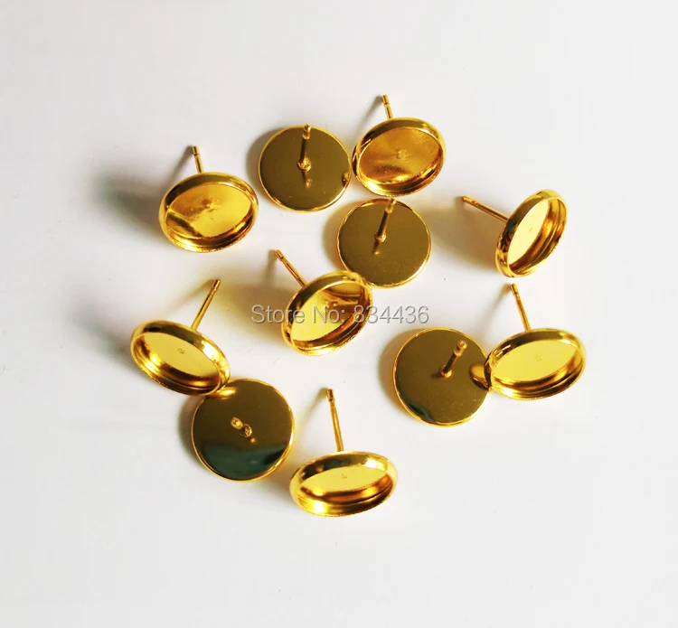 

Free Shipping Gold Color Stainless Steel Blank Post Earring Studs Flat Round Setting Tray Base women men Jewelry Findings 200pcs