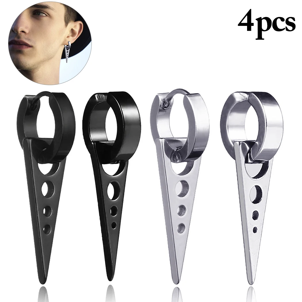 

4pcs Men Punk Dangle Earrings Fashion Creative Triangle Huggie Earrings Hoop Earrings Jewelry Accessorie for Halloween Party