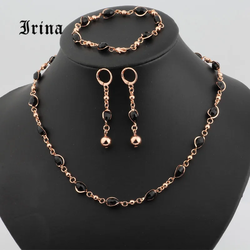 

Irina Fashion New Women Black Necklace Bracelet Earring Wedding/Bride Jewelry Set Gift Free Shipping Long Necklaces
