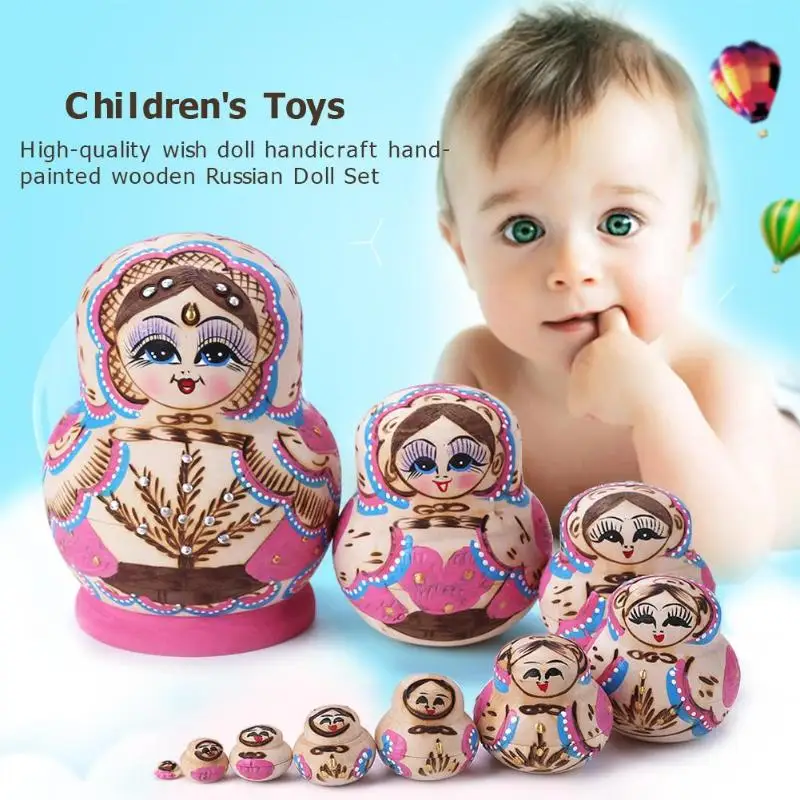 

10pcs Novelty Russian Nesting Wooden Matryoshka Doll Set Hand Painted Decor Russian Nesting Dolls Baby Toy Girl Doll wholesale
