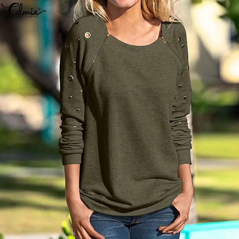 

Plus Size Vintage Women Blouse 2019 Celmia Autumn Top Long Sleeve Shirt Zipper Shirts Hollow Blusa Ladies Punk Blouse Vestidos
