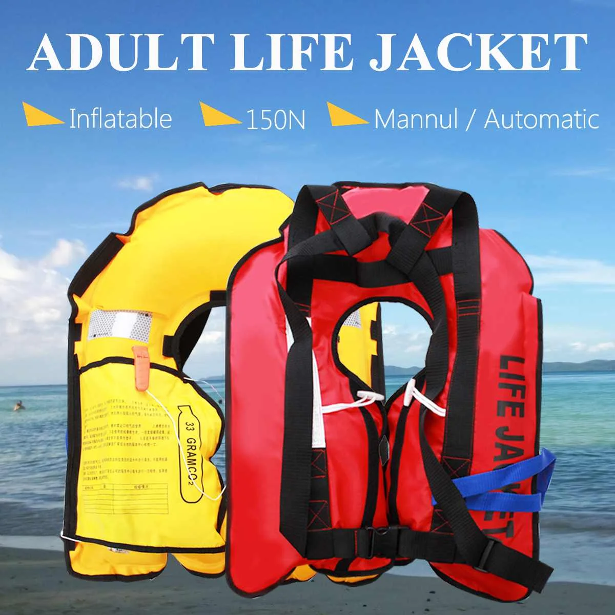 

Adult Automatic Manual Inflatable PFD Life Jacket Life Vest Survival Swimming Boating Fishing 150N