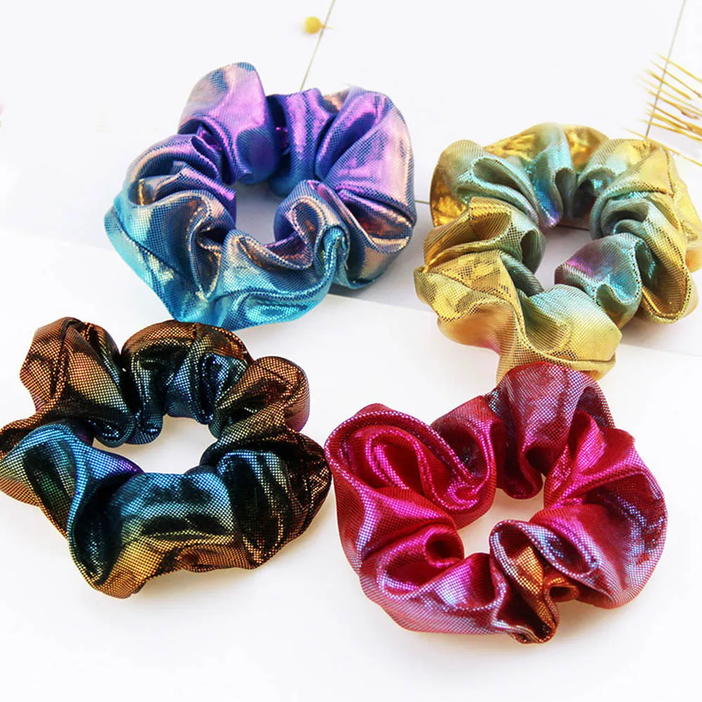 wholesale Women Elastic Hair Rope Glitter Ponytail Holder Laser Radiation Colorful Hair Ring Scrunchy Hair Band Accessories