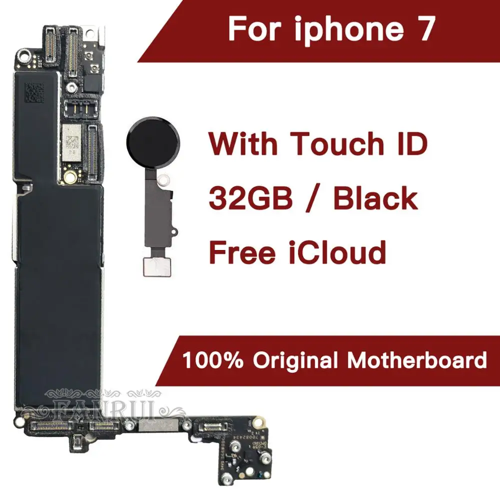

For iPhone 7 Motherboard 5.5inch 32GB Black Original Unlock Mainboard With Touch ID IOS updates Logic Board Full Functions