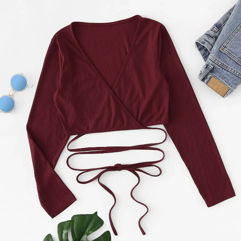 2019 spring new long-sleeved V-neck strap short sweater Korean version of the elastic velvet women's cardigan sexy knit |