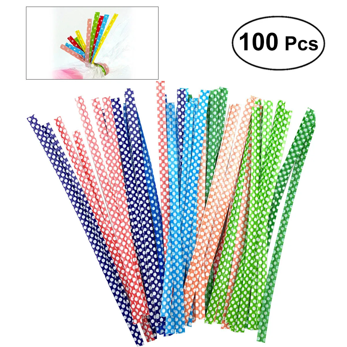 

100PCS Metallic Dot Pattern Twist Ties Kitchen Bag Clips for Bag Package Party Candies Pastry Cupcake Bag (Random Color)