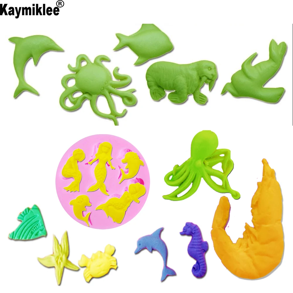 

8 Differs Sea Animals Series Silicone Mold Dolphin Octopus Hippo Fish ,Shrimp Cake Decorating Tools Chocolate Candy Moulds C281