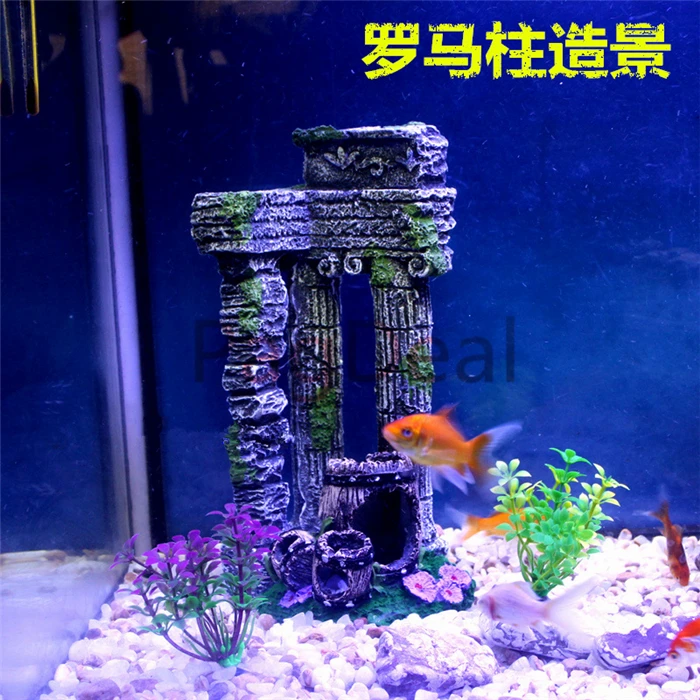 

9.4" Aquarium Ornaments Landscape Scenery Resin Rome Conner Column Rockery Rock Ruins Decor Fish Tank Decorations