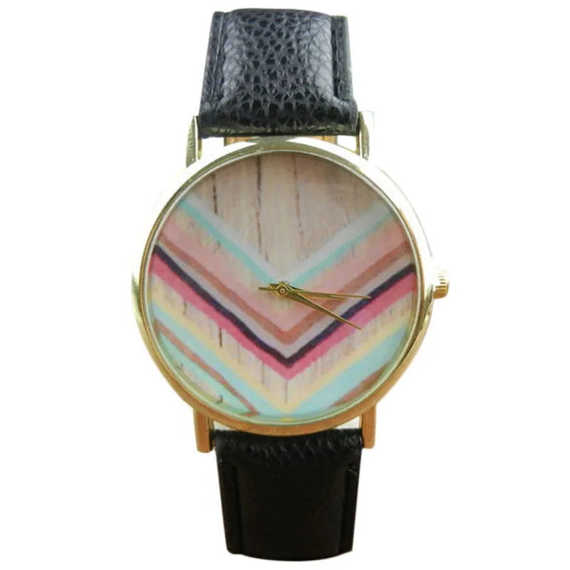 

Unisex Fashion Rainbow pattern Leather belt quartz Wrist Watch