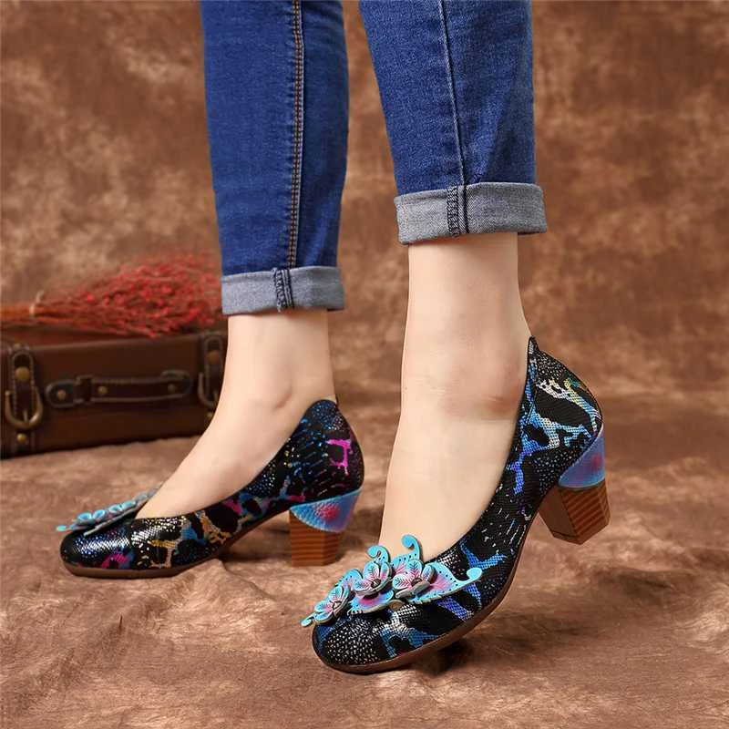 Socofy/классические туфли-лодочки без застежки в винтажном стиле; женская обувь; сезон весна-осень; женская обувь из натуральной кожи на высоком каблуке в стиле ретро; женская обувь на блочном каблуке