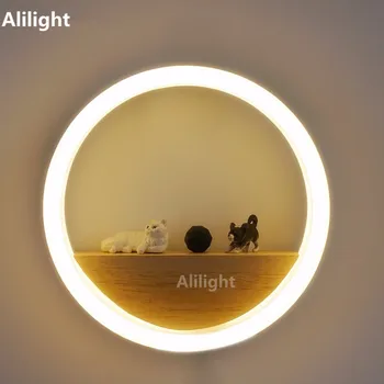 

Modern Round Simple Style Led Wall Lamp Wood Wall Light for Dining Living Room Bedside Warm White Sconces Home Decorate Fixtures