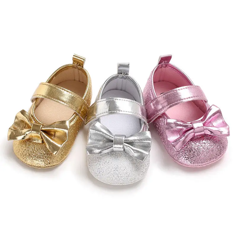 Обувь принцессы для новорожденных девочек; милая однотонная детская обувь с бантиком-бабочкой из искусственной кожи на мягкой подошве