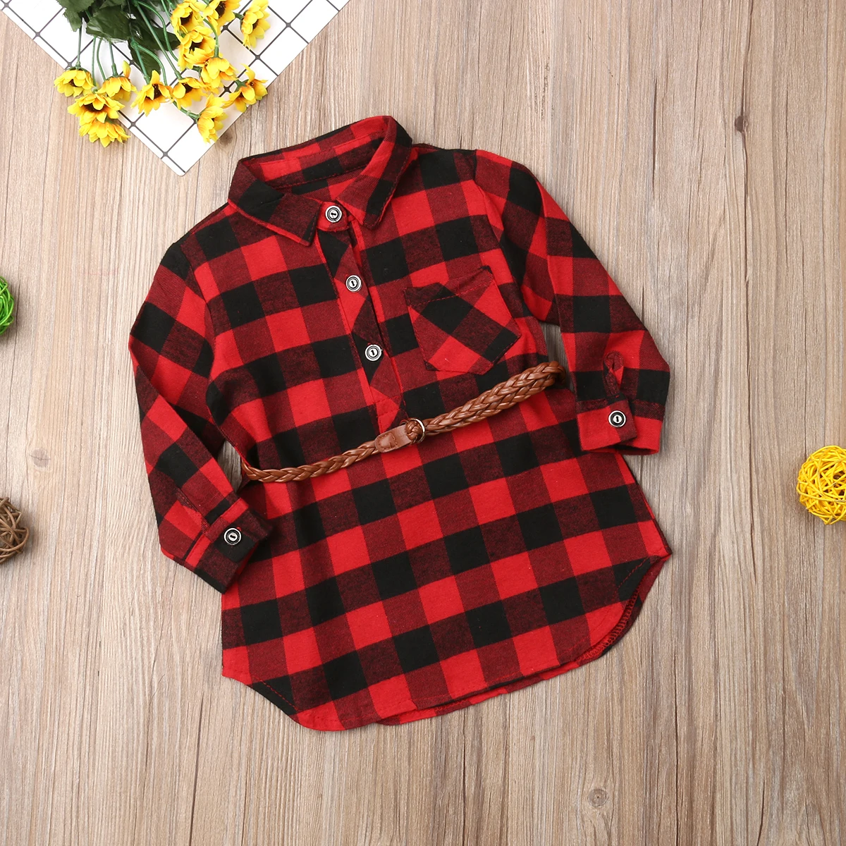 

Christmas Newborn Toddler Baby Girls Clothes Plaid Princess Party Dress Belt Clothes
