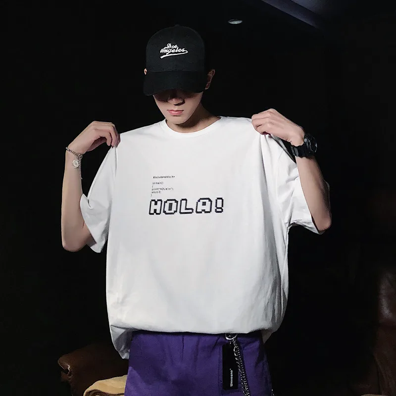 

Men's T-shirt 2019 Summer New Hong Kong Style Loose Round Neck Pullover Wild Five-point Sleeve Personality Casual Men's Clothing