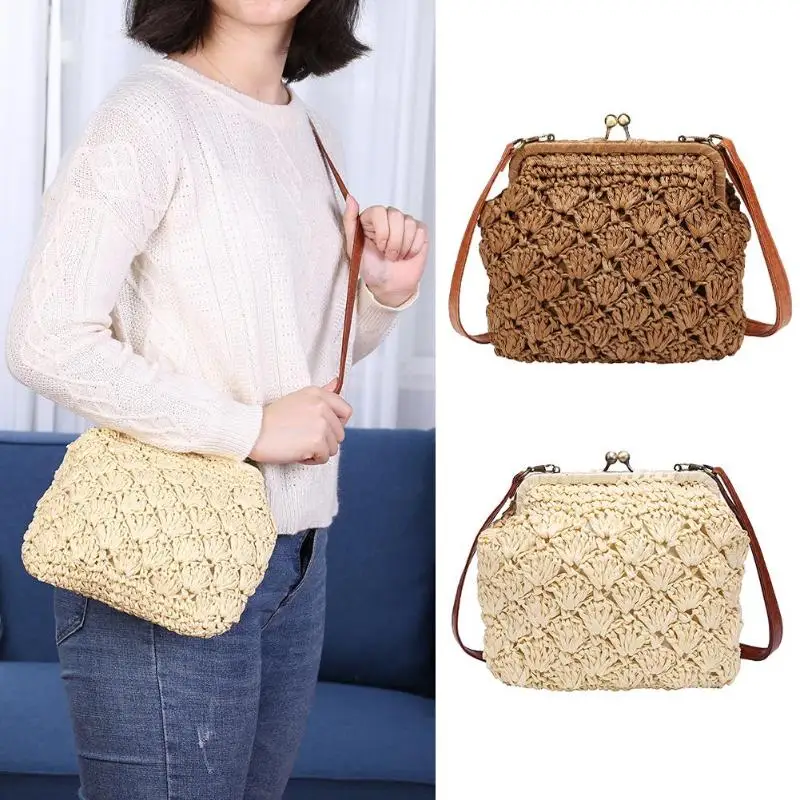 جديد الأزياء القش حقيبة صغيرة Crossbody القش حقائب الشاطئ عارضة النساء البرية رسول حقائب اليد الكتف Crossbody حقيبة