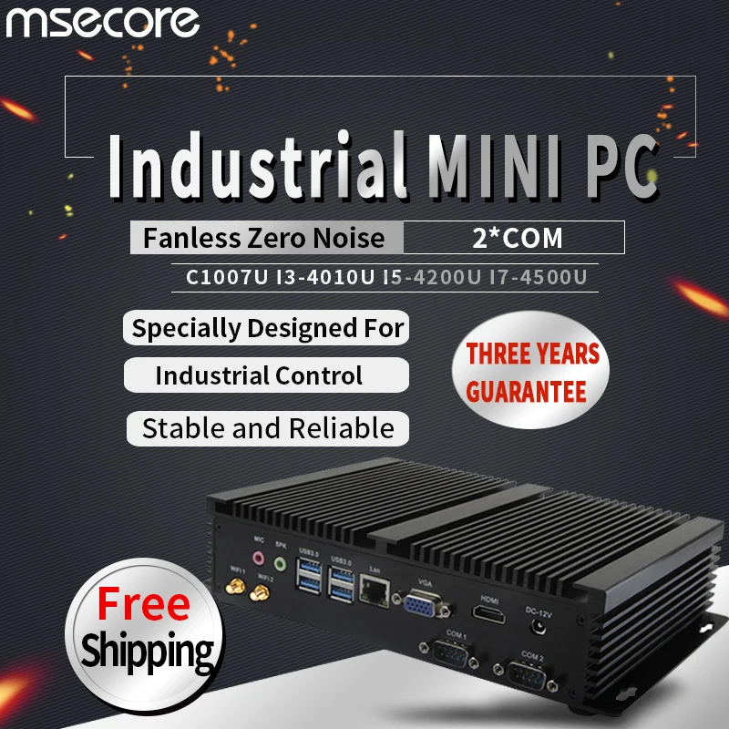 Mscore C1007U I3 4010U i5 4200U i7-4500U безвентиляторный мини ПК оконные рамы 10 неттоп barebone системы промышленный компьютер 2COM 300 м wi fi