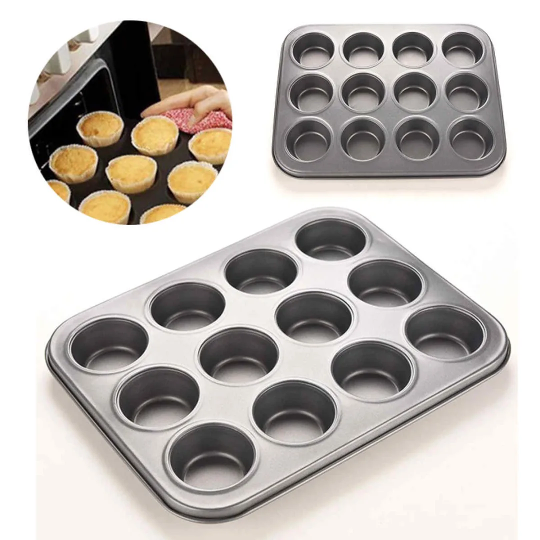 Black Nonstick Metal 12 Cups Muffin Cupcake Cake Bakeware Pan Tray Tin 