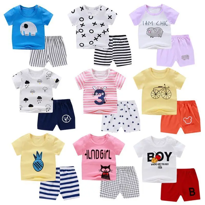 

2019 New Children's clothing suit for Boys and girls sets Kids Summer Short-sleeve Lapel T-shirt + Pants Two-pieces baby set