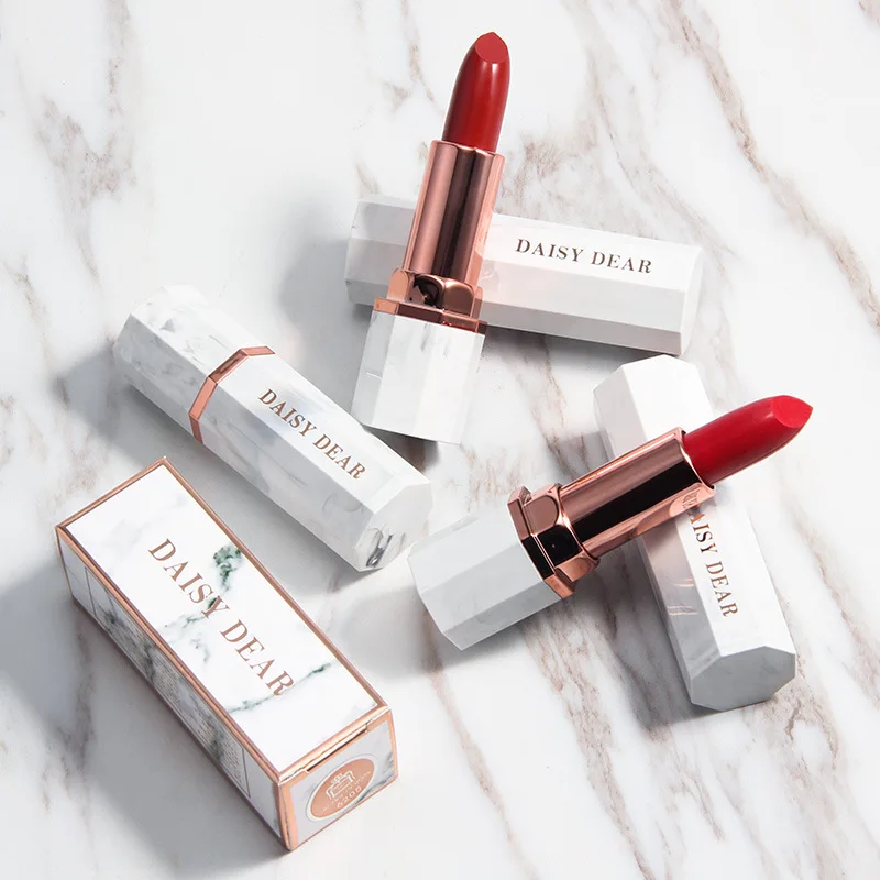 

Luxury Elegant Marble Pattern Lipstick Genuine Small White Jade Lip Gross Moisturizing Long Lasting Velvet Lipstick 5 Colors