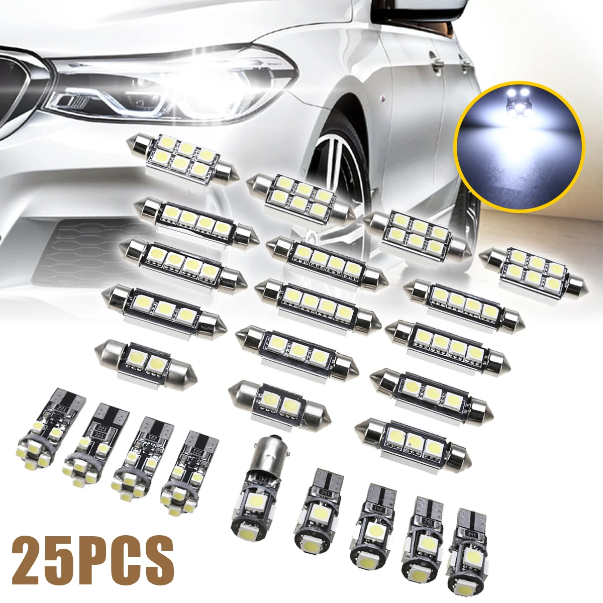 

25pcs Car Interior White LED Light Bulb Kit For BMW X5 E70 M 2007-2013 Auto Dome Map Door Mirror Trunk Glove Replacement Lights
