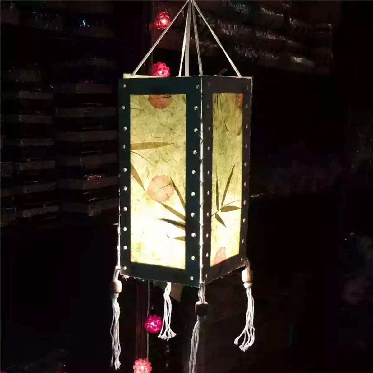 

Beautiful Floral Thailand Traditional Handmade Hanging Lamp Shade Lamp Night Light Home Garden Party Hanging Decor 313x145x145mm