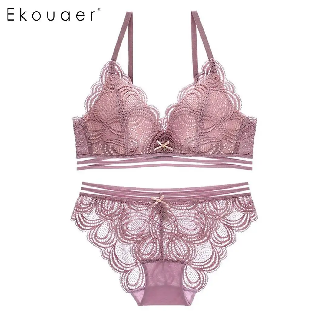 Ekouaer Новые Сексуальный Бюстгальтер Push Up Seamless Bralette на косточках белье прозрачный комплект бюстгальтера и трусиков Для женщин нижнее белье Intimates