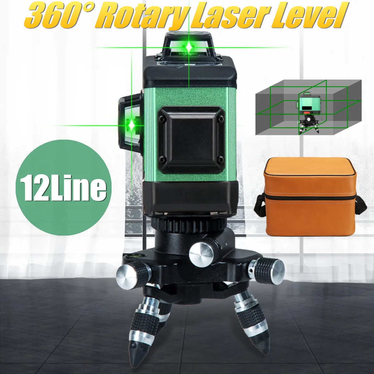 

3D 12Line 120X 360 Green Rotary Laser Level Cross Self Leveling Measure Tool Vertical Horizontal