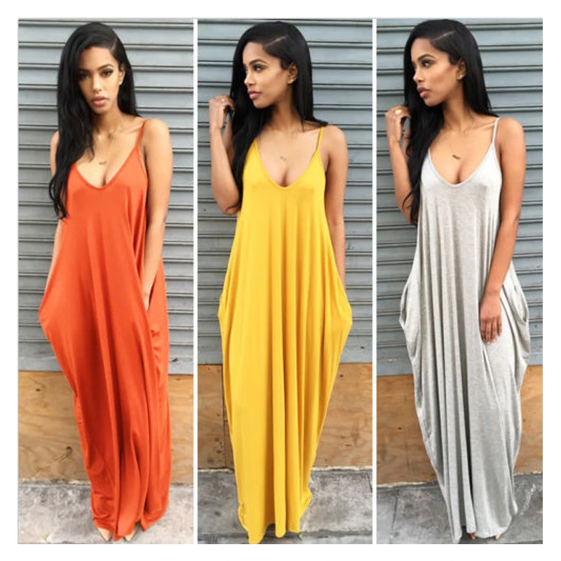 sexy deep v collar strap sleeveless irregular vacation dress