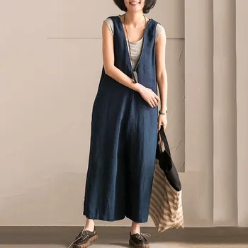 

2019 Women Wide Leg Trouser Vintage Overalls Solid Sleeveless Strappy Jumpsuit Loose Rompers Plus Size Jumpsuits
