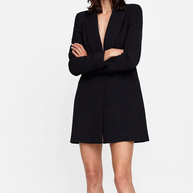 

Casual Solid Women Blazer Notched Slim Full Sleeve Office Jacket Fashion Long Blazer Mujer