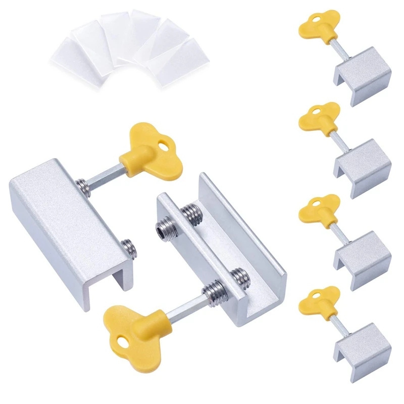 

6 Pieces Adjustable Sliding Window Locks Stops Aluminum Alloy Door Frame Security Lock With Keys (4 Single Hole And 2 Double H