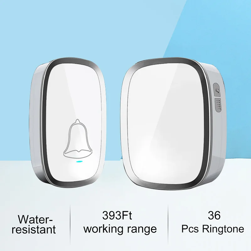 

Hot W1 White EU Plug Wireless Doorbell Waterproof Smart 36 Melody Led Ring Door Bell AC220V 1 Push Doorbells Button +1 Receivers