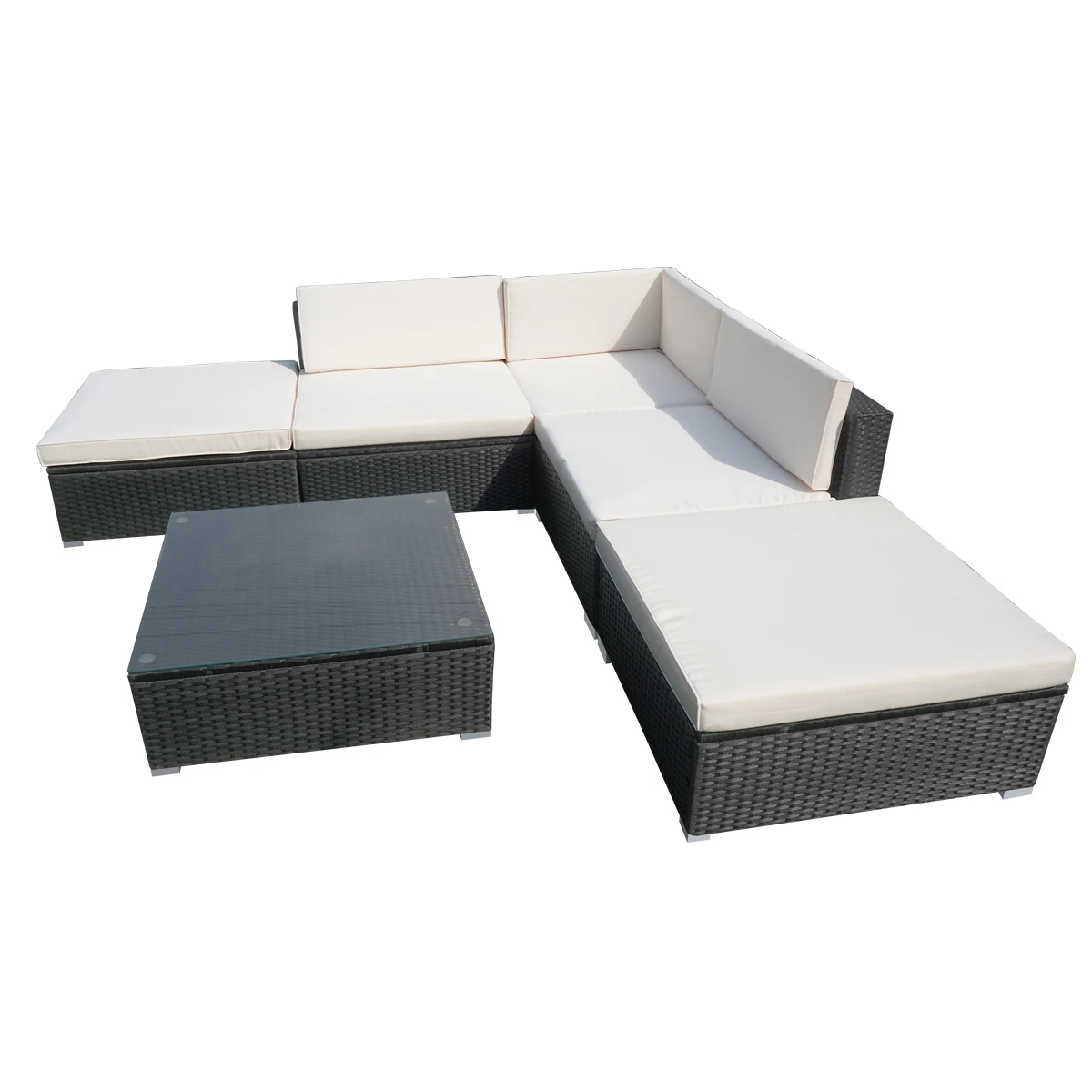 Panana 6PCS Rattan Outdoor Garden Furniture Patio Coffee Table and Corner Sofa Set Ottoman PE Wicker Steel Frame Panana 6PCS Rattan Outdoor Garden Furniture Patio Coffee Table and Corner Sofa Set Ottoman PE Wicker Steel Frame