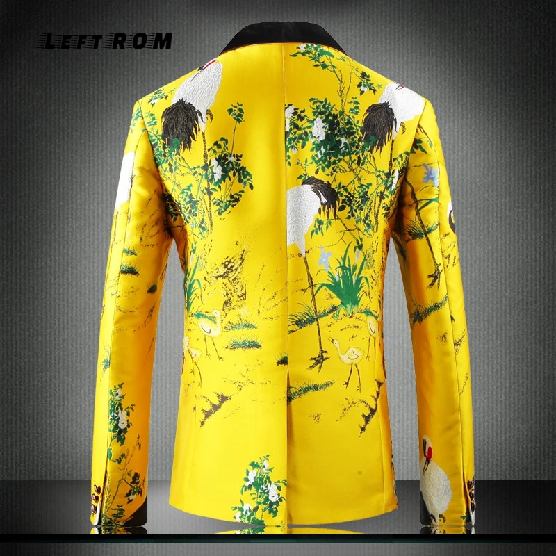  Yellow Suit Jacket Luxury Men Print Blazer Slim Fit Floral Men Stage Clothing Blazer Pattern Stylis