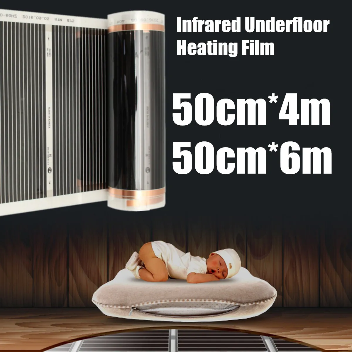 

50cm*4m/50cm*6m Floor Heating Film (No accessories) Far Infrared Heating film Tool Warming Film Mat Electric Floor Heating Films