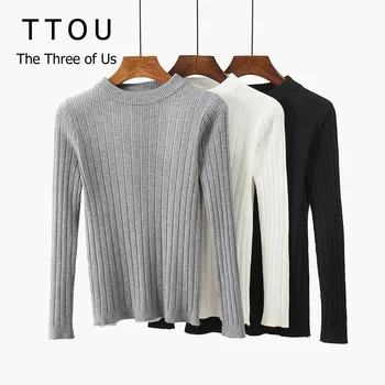 

TTOU Women Autumn Winter Sweater Ladies Long Sleeve Outwear O Neck Slim Fitting Knitted Pullover Solid Top