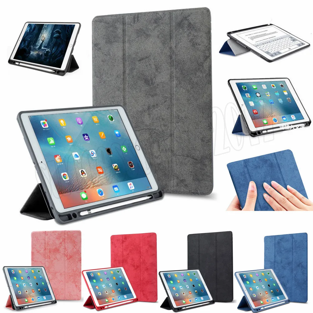 

PU Leather Smart Cover Pencil Holder For Apple iPad Pro 10.5 For iPad Pro 12.9 Inch Tablet Fundas Pen Slot Flip Stand Cases