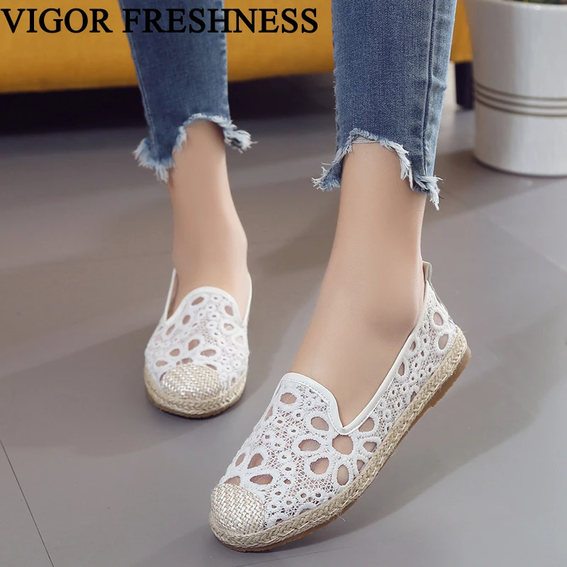 

VIGOR FRESHNESS Shoes Women Flats Spring Espadrilles Women's Shoes Autumn Cutout Loafers Lace Boat Shoes Oxfords Sneakers WY361