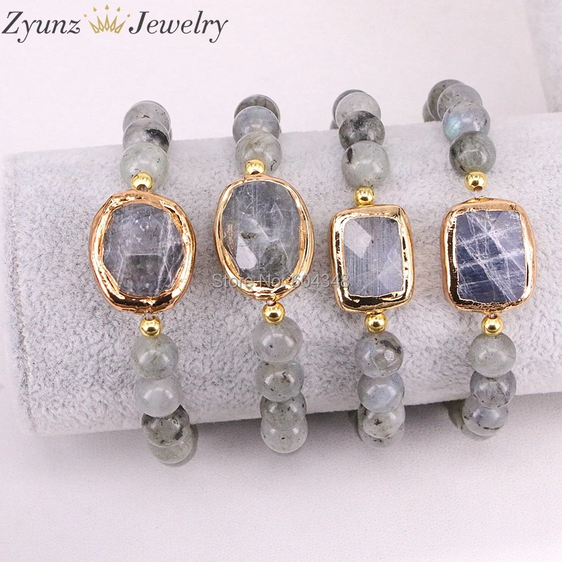 5 шт. ZYZ320-7902 браслет с натуральным серым лунным камнем браслеты из Лабрадорита модные ювелирные изделия подарок