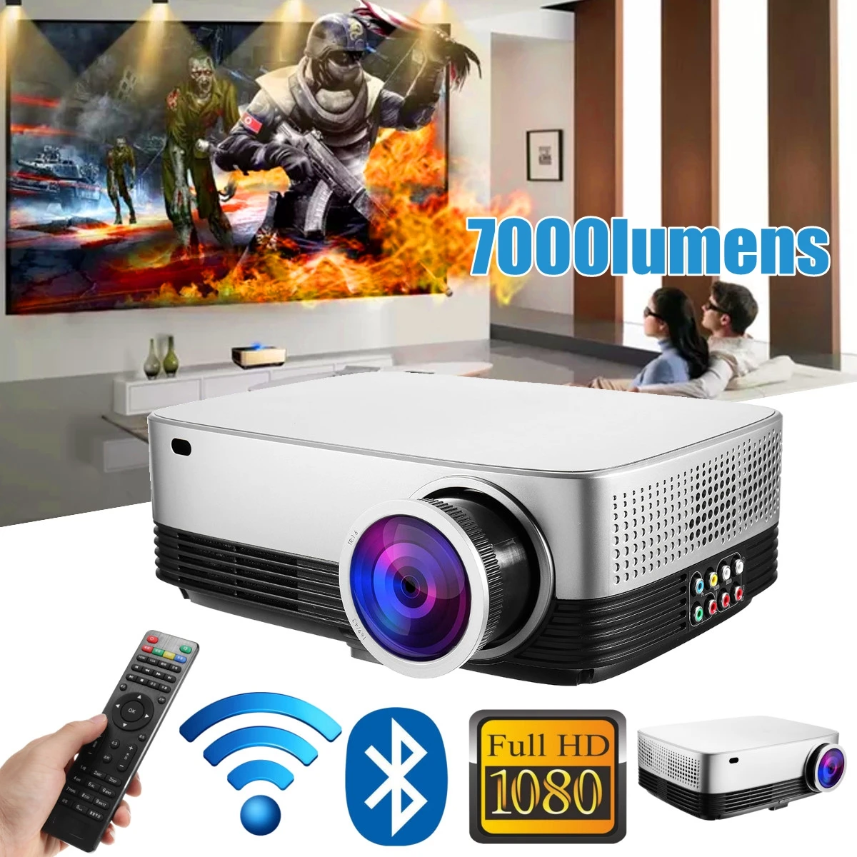 Portable LCD Projector Home Cinema Theater Movie wifi Bluetooth LED Proyector HD Mini Projectors Support 1080P 7000 Lumens Portable LCD Projector Home Cinema Theater Movie wifi Bluetooth LED Proyector HD Mini Projectors Support 1080P 7000 Lumens