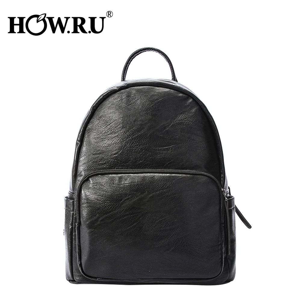 

HOWRU Women Leather Backpack Bag Vintage Mochila Black Brown High Quality PU Shoulder Bag Simple Youth School Backpack for Girls