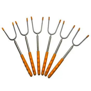 

6 Premium Marshmallow Roasting Sticks 45 Inches Extra Long Extendable Stainless Steel Skewers Telescoping BBQ Forks for H