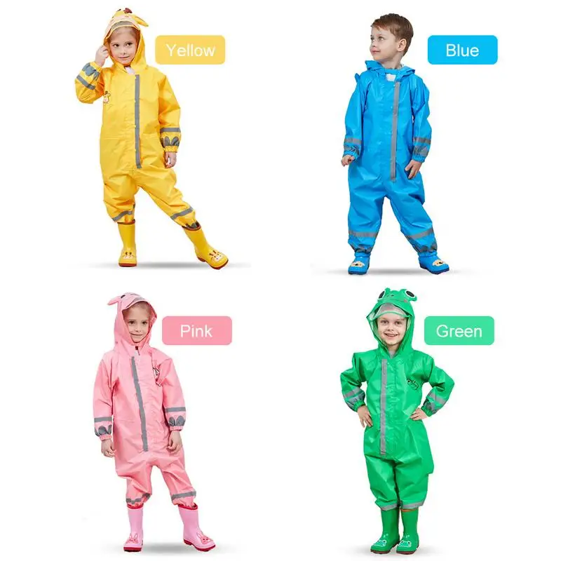 

Children's Jumpsuit Raincoat Waterproof Windproof Polyester One Piece Lightweight Hooded Raincoat For Kids Unisex 3-10 Years Old