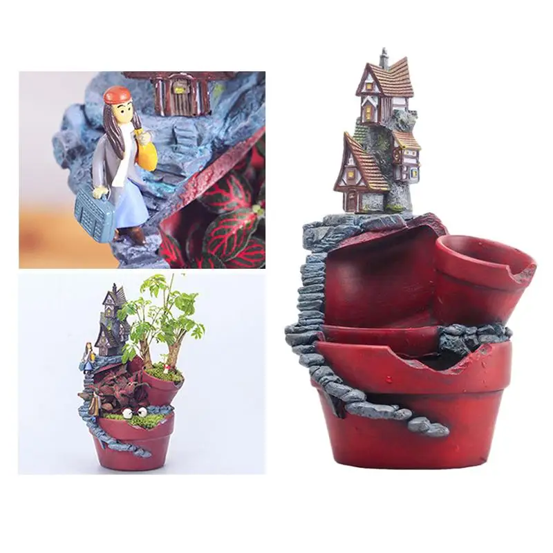 

1 PC Castle Flower Pot Mini Decorative Creative Unique Flower Basin Flowerpot Resin Pot for Micro Landscape Decor Home Ornament