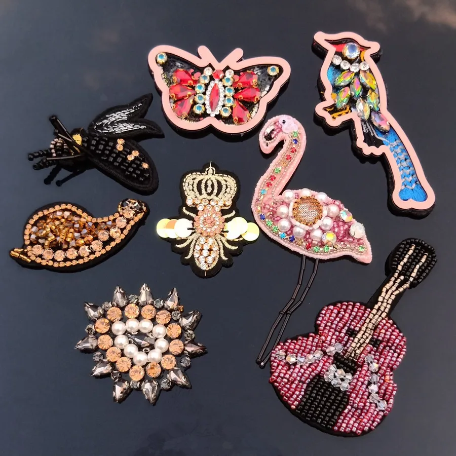 

Pulaqi Bees sequins Rhinestones bead brooch patches applique vintage embroidered fabric sew on patch fashion clothing decoration